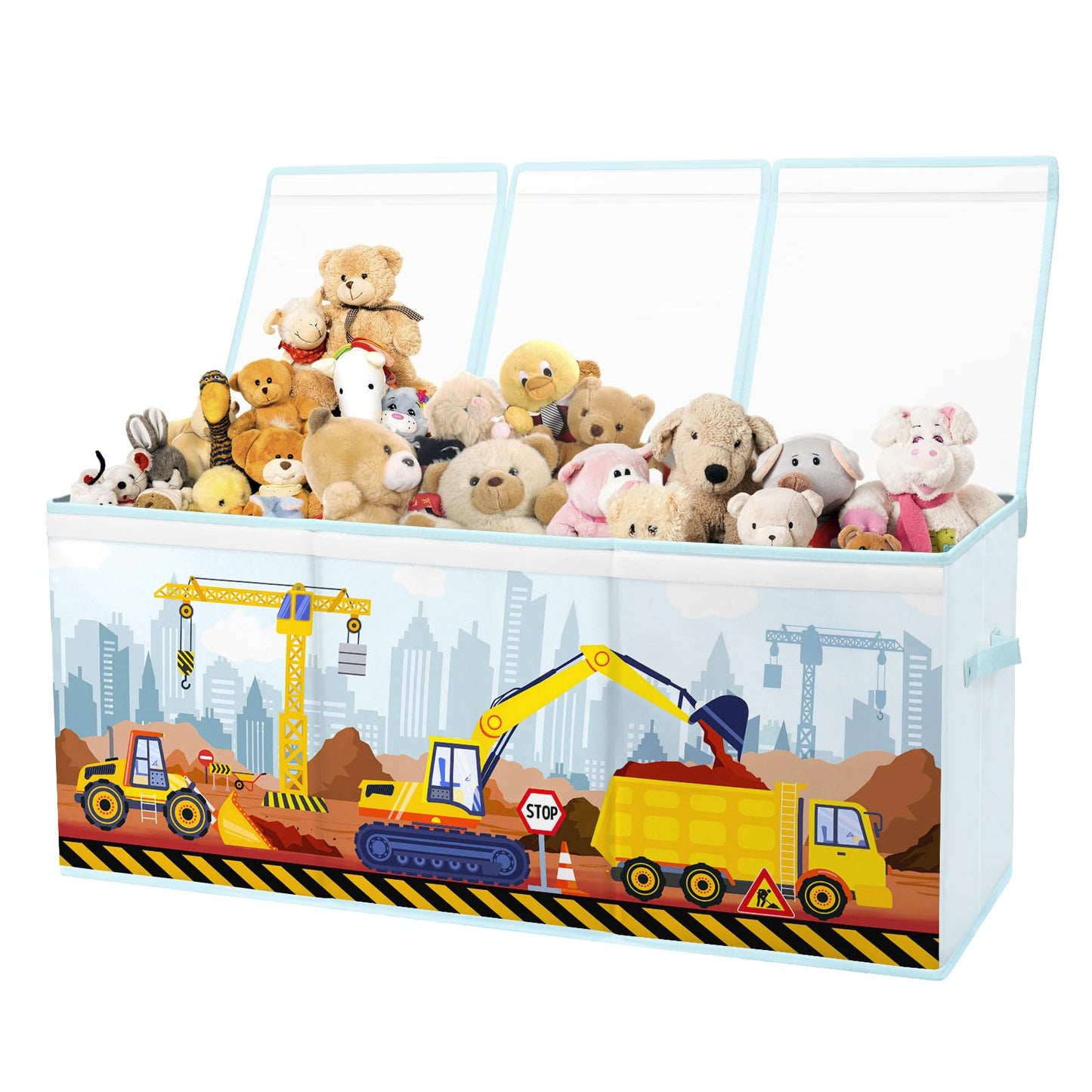 Toy Storage Bin with Lids,Extra Large Toy Box Chest with Handles for Kids Boys Girls,Collapsible Storage Organizer Box Bin Basket for Bedroom,Playroom, Nursery,37.8"x12.6" x15.7",Engineering vehicle