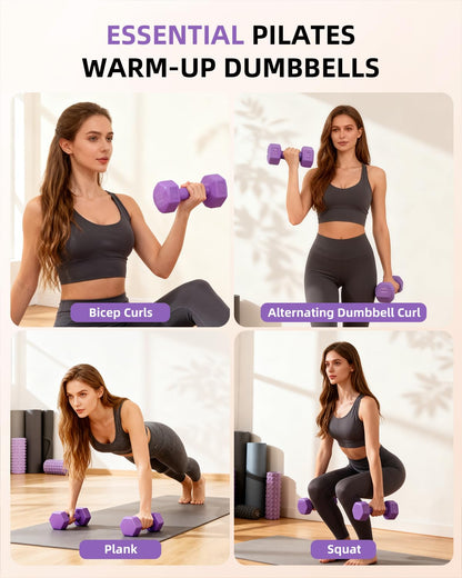 PILALON Pilates Ring Set - Studio-Grade Anti-Deformation Pilates Kit - Pilates Equipment for Home Workout - 14'' Pilates Ring, Pilates Ball, 2 Dumbbells, 5 Resistance Bands for Toning Arms, Thighs