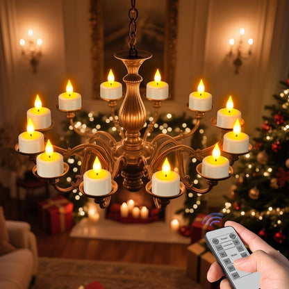 SoulBay Rechargeable Tea Lights, 12pcs Battery LED Flameless Tealight Candles with Remote Control Timer, Candle Light with USB Charging Cables for Home Room Table Halloween Christmas Decorations