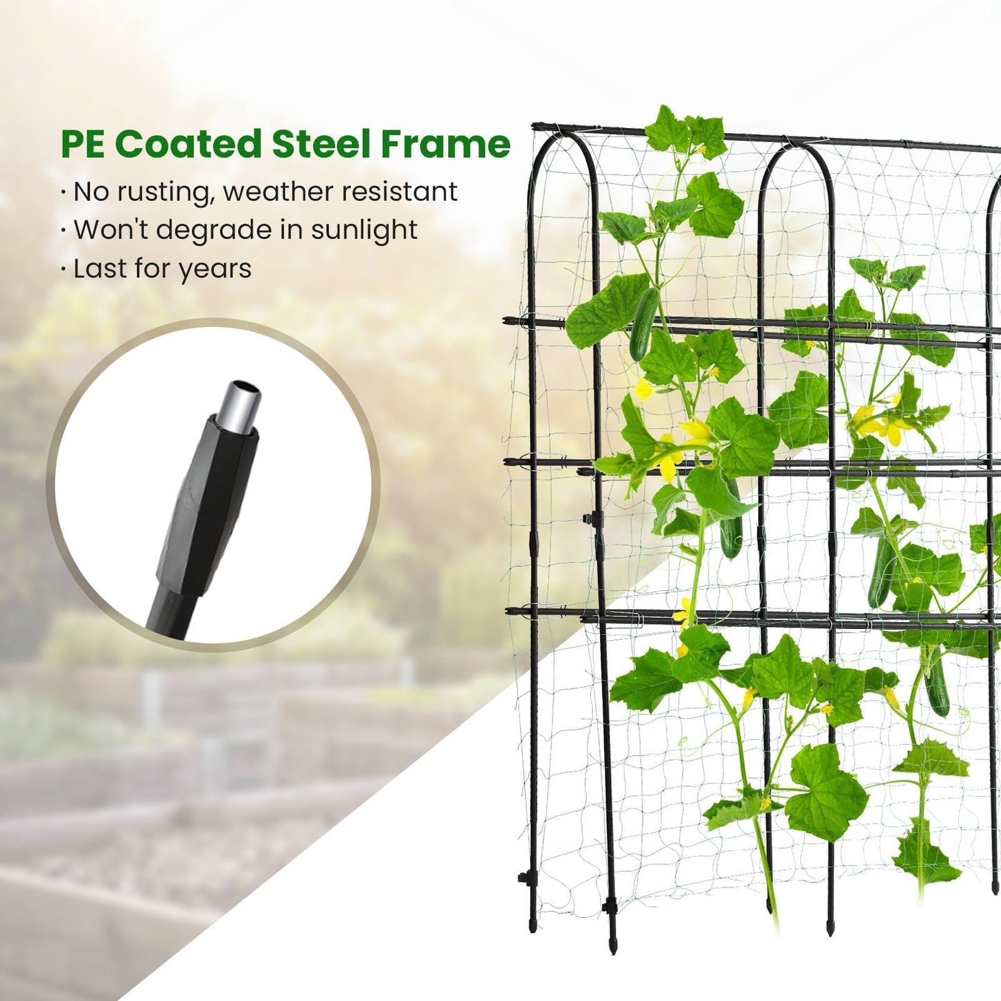 OTOSUNNY Garden Trellis for Climbing Plants Outdoor, 6 FT Tall Arch Tunnel, Metal A-Frame Plant Support with Trellis Netting Vegetable Fruit Flower, Cucumber Trellis for Garden Raised Bed
