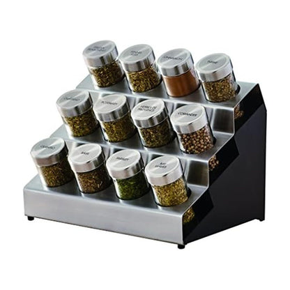 Kamenstein 20 Jar Revolving Countertop Spice Rack with Spices Included, FREE Spice Refills for 5 Years, Polished Stainless Steel with Black Caps, 30020