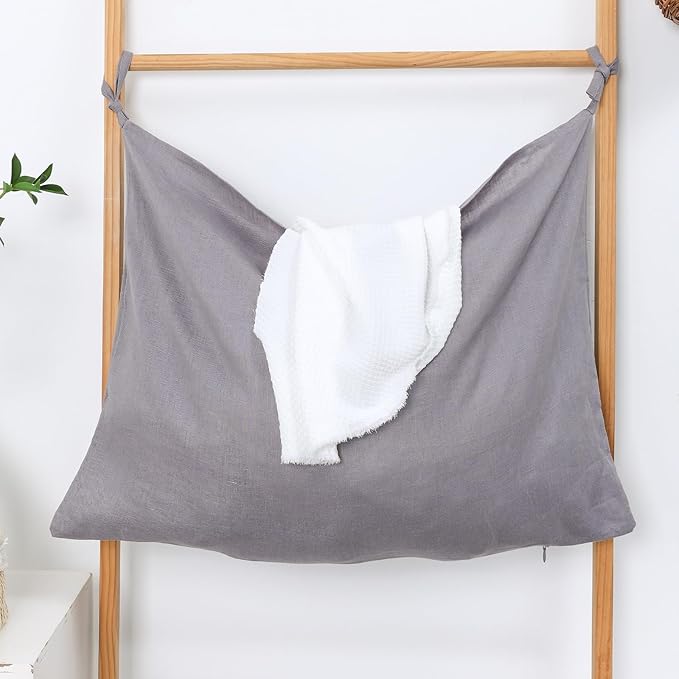Hanging Linen Laundry Bag, 100% Pure Flax Linen Over The Door Hamper