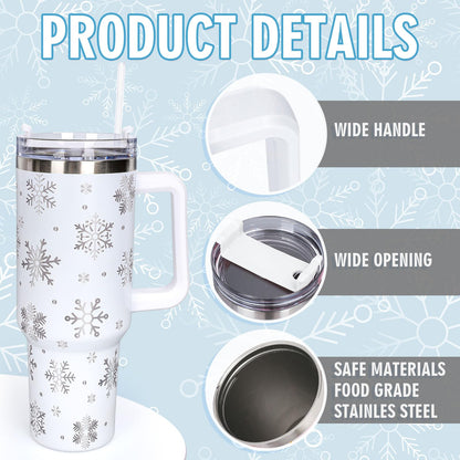 Whaline 40oz Christmas Tumbler with Handle Straw and Lid Snowflake Travel Coffee Tumbler Cup for Xmas Winter Holiday Birthday Party Gift