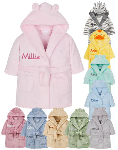 Gembroidery Personalised Baby Bathrobe Hooded Fleece Dressing Gown Super Soft Gifts Bath Robe For Boys Girls Cute Teddy Ears (0-6 Pink)