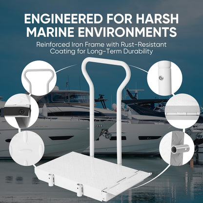 Foldable Boat Boarding Platform with Handrails – 500LB Capacity Heavy-Duty Iron Dock Steps, Anti-Rust Anti-Slip Surface, Dock Extension