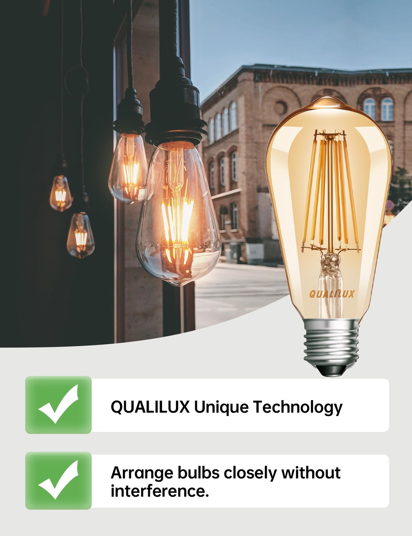 Dusk to Dawn Light Bulbs, Auto On/Off Light Sensing LED Bulbs Outdoor, Vintage Amber, Edison ST19 2-Pack, 6.5W 700LM 60W Equivalent, HQ-H027