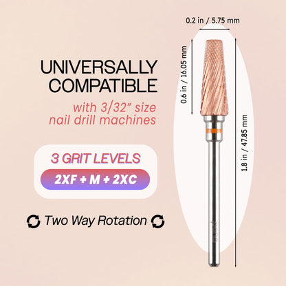 PANA Nail Carbide 5 in 1 Bit - Two Way Rotate use for Both Left and Right Handed - Fast Remove Acrylic or Hard Gel - 3/32" Shank - Manicure, Nail Art, Drill Machine (Fine - F, Silver)