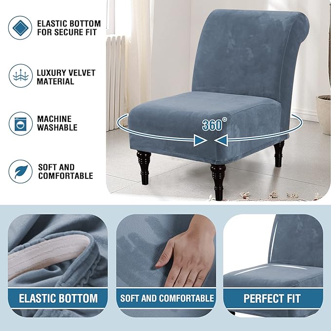 H.VERSAILTEX Armless Accent Chair Covers Thick Velvet Armless Chair Slipcovers