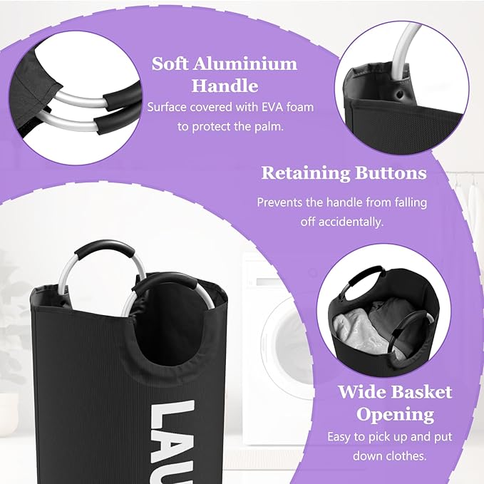 95L Large Laundry Hamper for Adult, Foldable Black Laundry Basket