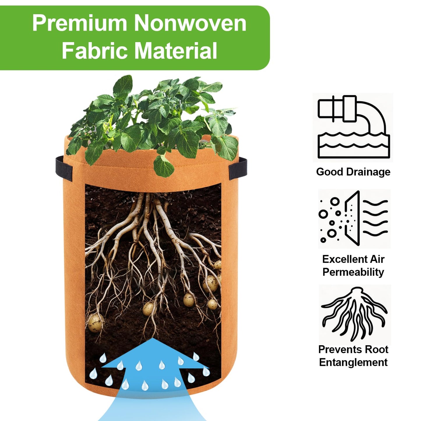 Homyhoo 4 Pack Potato Growing Bag with Flap 10 Gallon Planter Pots with Handles and Harvest Window for Potato Tomato and Vegetables, Black Green Orange and Beige