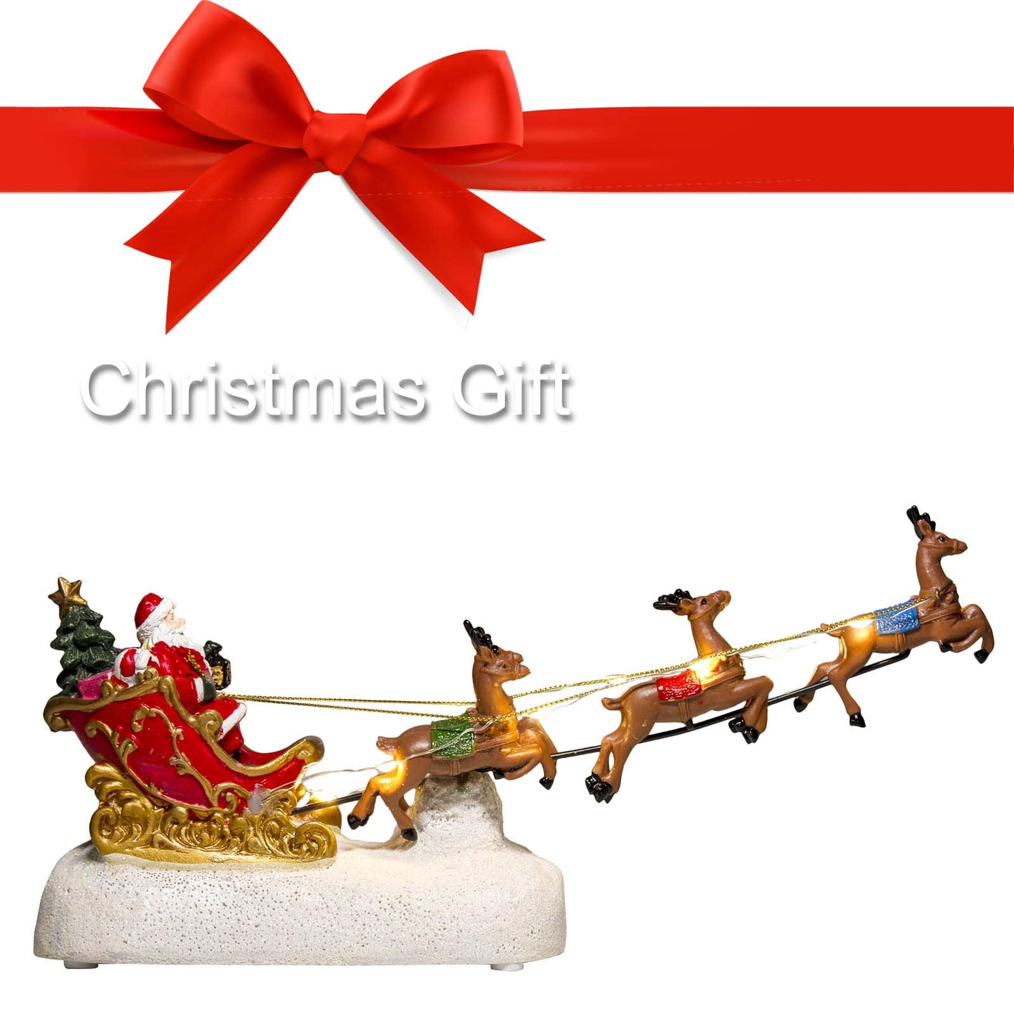 Santa's Sleigh and Reindeer Assortment - Christmas Reindeer Car with LED Light UP