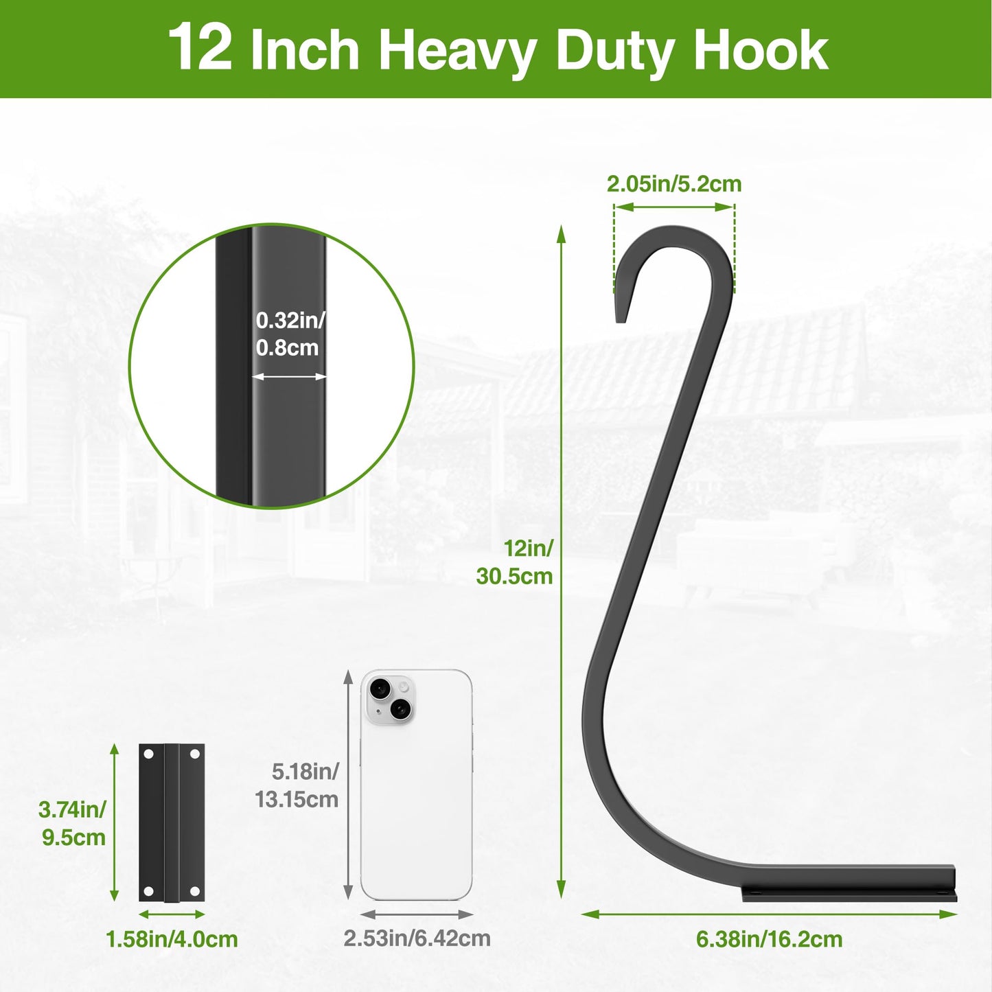 saffruff 12 Inch 4 Pack Plant Hangers for Indoor/Outdoor Wall Mount - Heavy Duty Hanging Plant Holder & Bird Feeder Hooks, Decorative Black Metal Wall Hangers for Plants, Flower Baskets