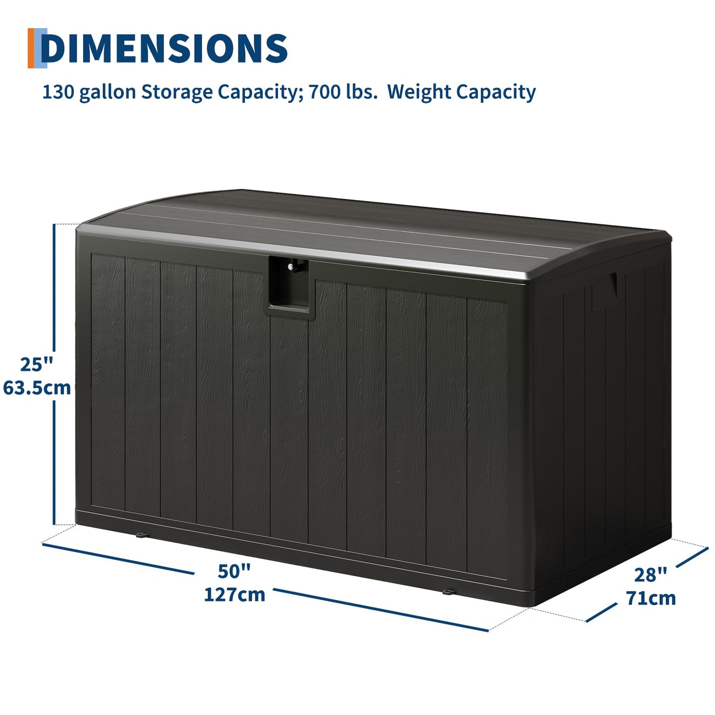 JoanKaren 130 gal Outdoor Storage Box Waterproof with Lockable Lid, All-Weather Deck Box with Side Handle, Outdoor Storage Bin for Patio Furniture, Pool Accessories, Gardening Tools, Black