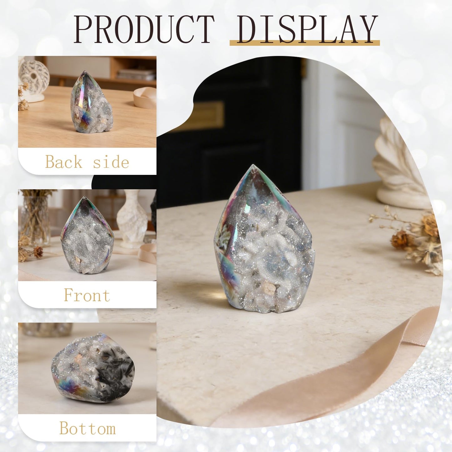 GYHPD 0.44-0.66 LB Aura Angel Sphalerite Crystal Cluster Chunk - Aura Geode Crystal Tower - Crystal Ornament Collection Gift - Witch Altar Decor - Home Decoration Crystal Specimen