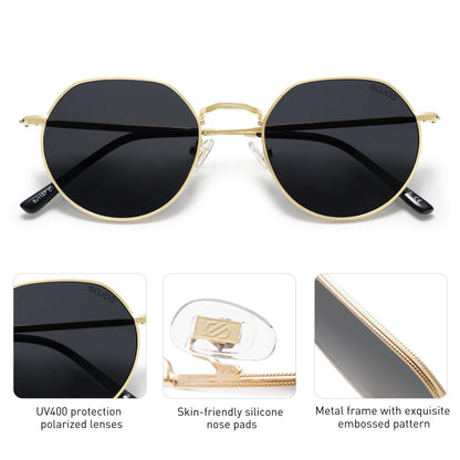 SOJOS Round Polygon Polarized Sunglasses for Women Men Retro Classic Vintage Panto Shades SJ1157