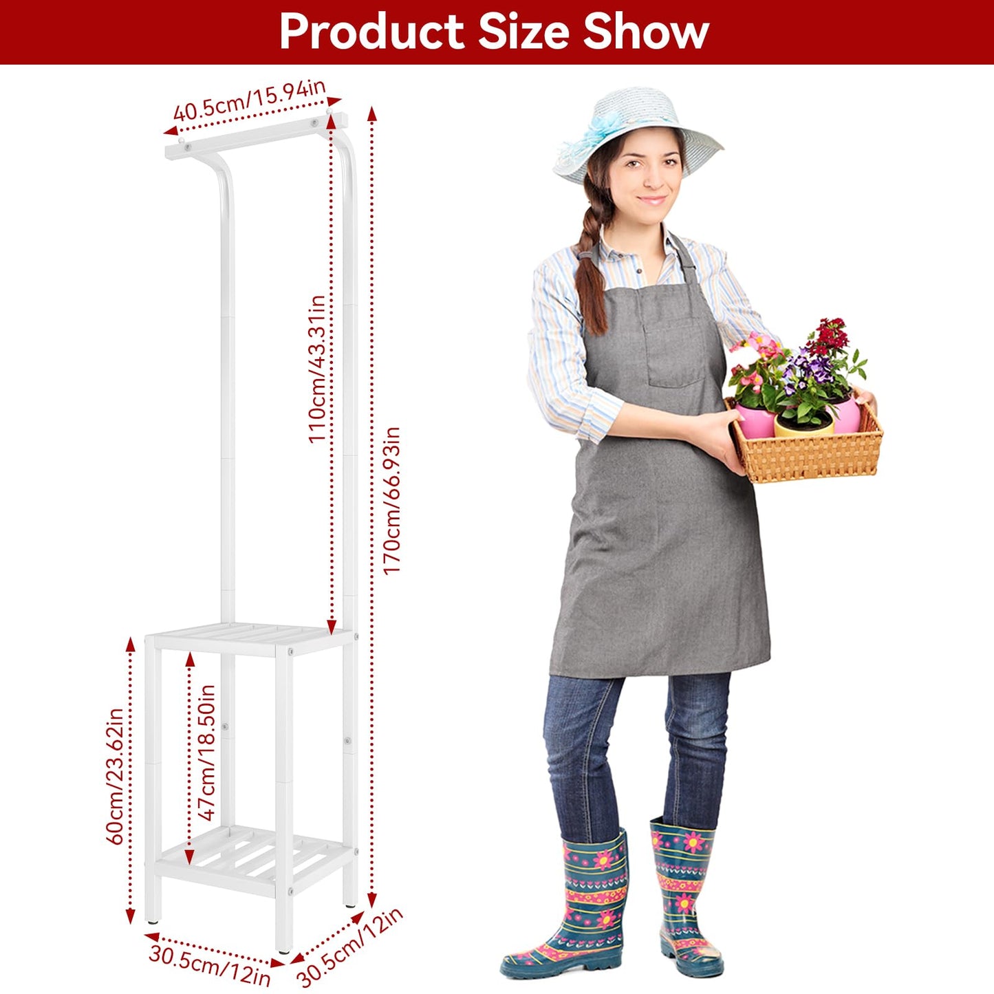 IBUYKE 67 Inch Tall Plant Stand Indoor Outdoor, 3 Tier Metal Hanging Plant Shelf for Multiple Plant, Heavy Duty Plant Holder Flower Stand for Living Room Patio Balcony Garden, White TMJ076W
