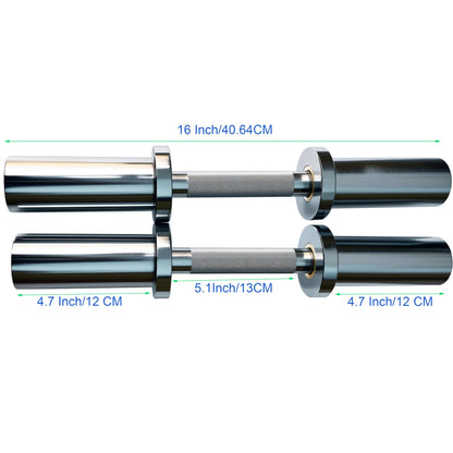 qibylift Olympic Dumbbell Handles Set of 2, Loadable Dumbbell Bars for 2 Inch Weight Plates, 16 Inch Chrome Barbell with 28mm Grip, 200 lb Capacity, Home Gym Strength Training (Chrome)