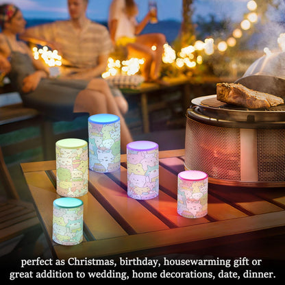 FUGIDOG Cute Cartoon Animal Flameless Candles 2PCS Battery Operated Flickering Pillar Candles Waterproof LED Lights with Remote Control & Timer for Indoor & Outdoor Holiday Decoration