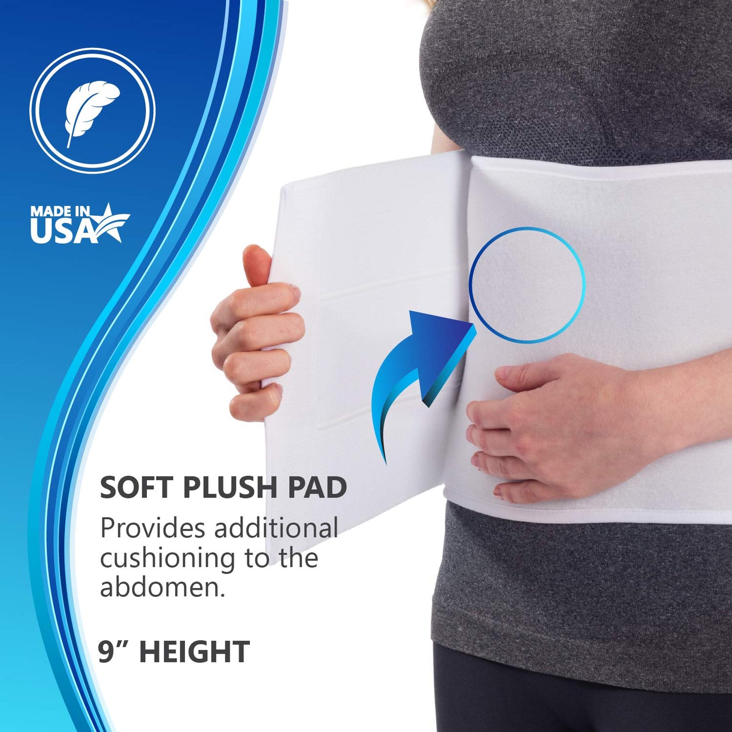 NYOrtho Abdominal Binder for Women - Soft Belly Wrap for Post-Surgery Recovery, Swelling, Hernia & Core Support - Plush, Adjustable, Latex-Free Compression Belt - 3 Panel 9" High - Small 30"-45"