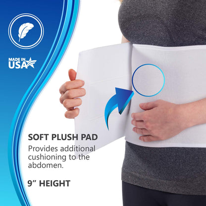 NYOrtho Abdominal Binder for Women - Soft Belly Wrap for Post-Surgery Recovery, Swelling, Hernia & Core Support - Plush, Adjustable, Latex-Free Compression Belt - 3 Panel 9" High - Small 30"-45"