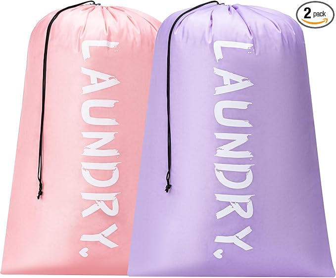 2 Pack 28" x 40"Travel Laundry Bag, Machine Washable Dirty Clothes Organizer