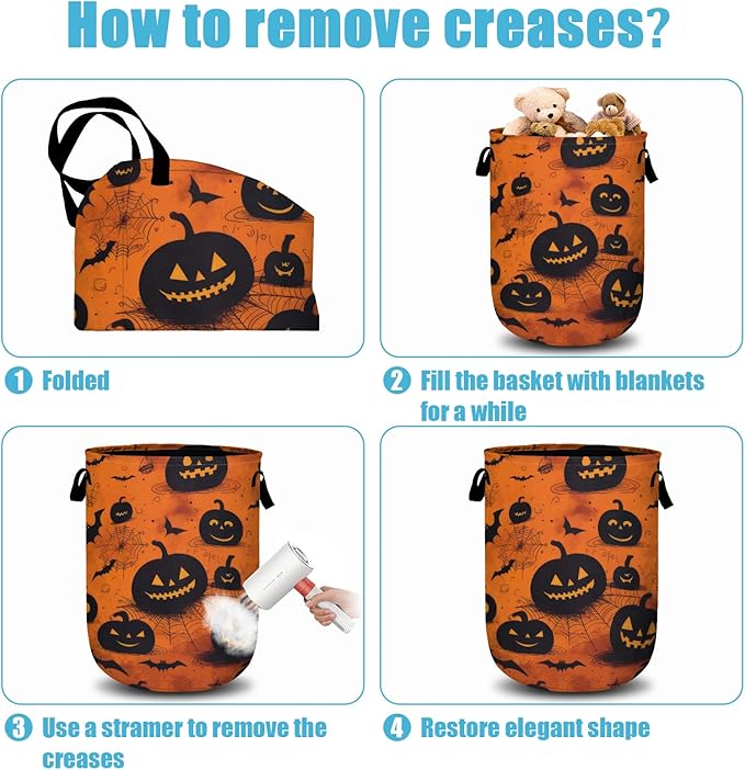 Spooky Pumpkin Laundry Basket, Halloween Laundry Hamper Collapsible Oxford Cloth