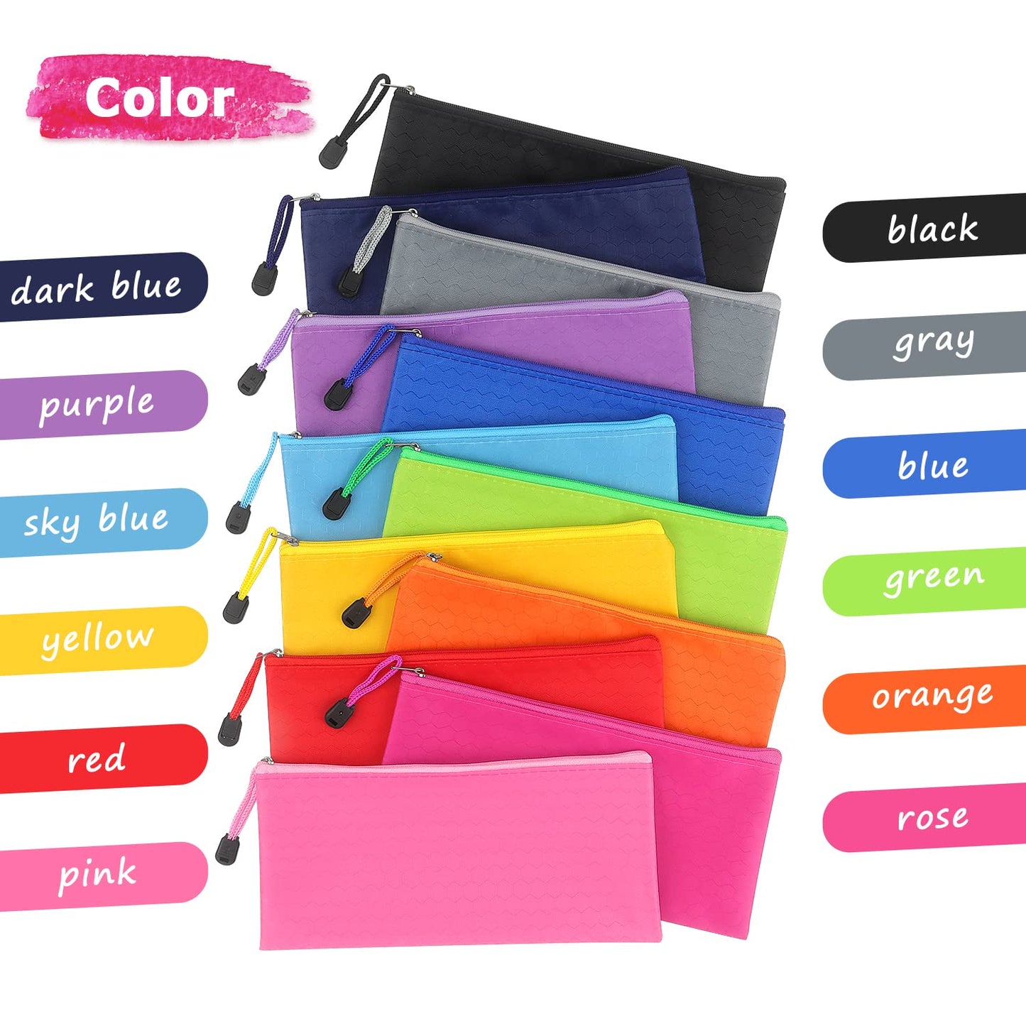 Tamaki 12 Pack Zipper Pencil Pouch Pencil Bags, Zipper Pencil Pouches Bulk, Waterproof Pencil Case, for Organizing Storage Office Supplies Bills Cosmetics Travel Accessories