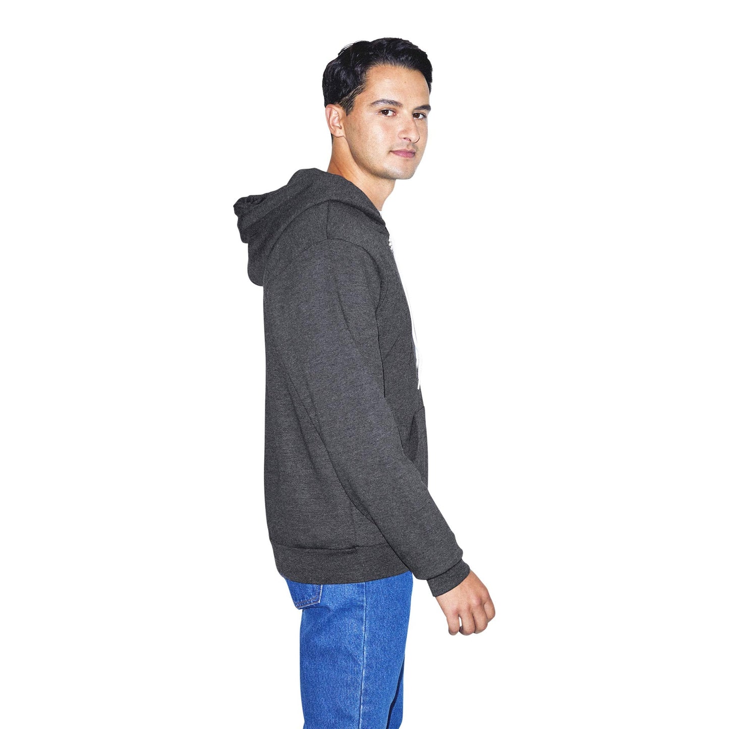 American Apparel Men's Flex Fleece Long Sleeve Zip Hoodie, Dark Heather Grey, Small
