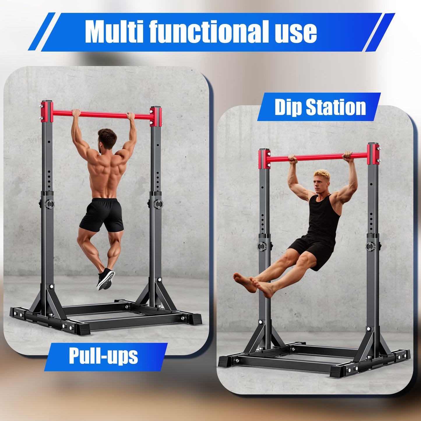 AFFLUENT Pull Up Bar Stand Free Standing Pull Up Bar Station 8 Adjustable Heights Power Tower for Home Gym Workout 330lbs Capacity Red