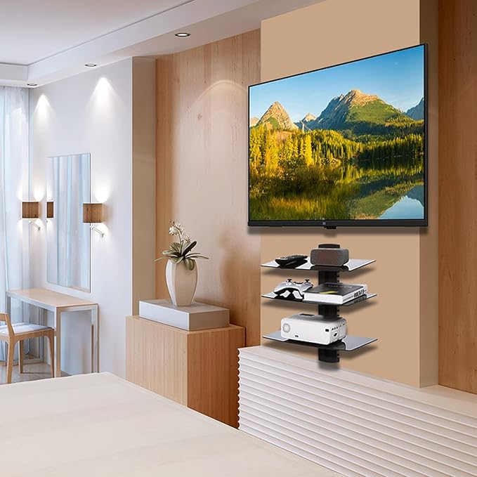 WALI Floating TV Shelf, 3 Tier Glass Projector Shelf