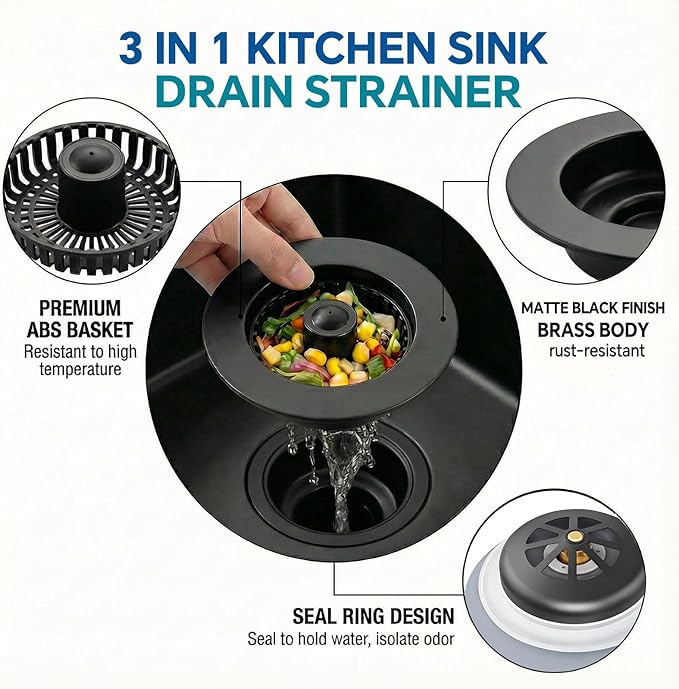 Kitchen Sink Stopper, 3 in 1 Pop Up Kitchen Sink Drain Strainer,