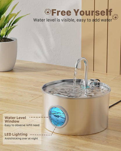Cat Water Fountain Stainless Steel: 74oz/2.2L Cat Fountain for Drinking - Pet Water Fountain for Cats Inside - Quiet Cats Water Bowl Dispenser - Kitty Drinking Fountains - for Pets& Small Animals