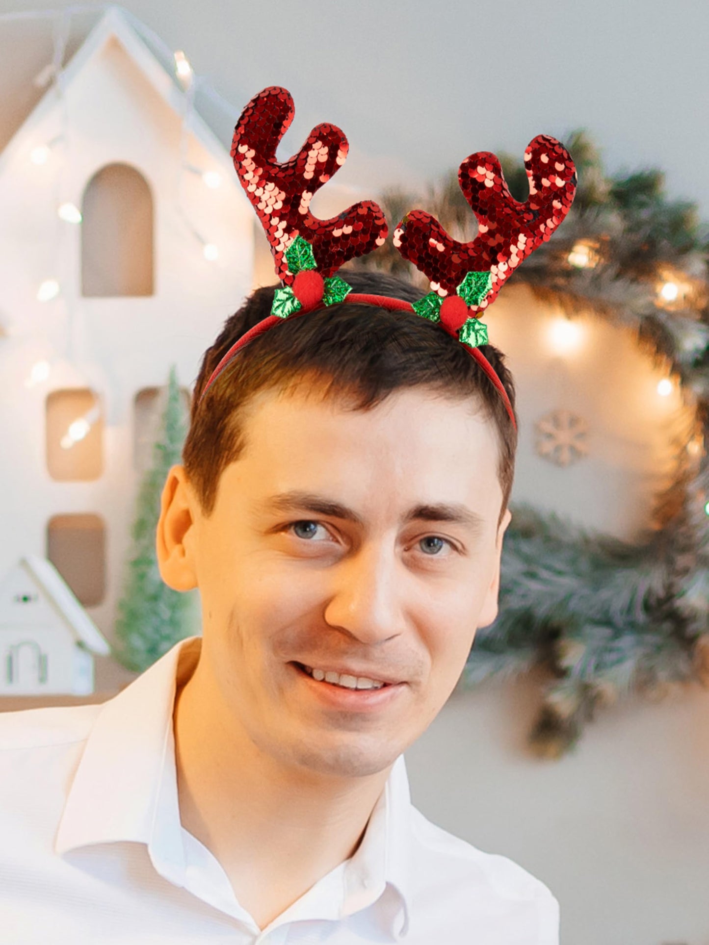HOVACY 12 Pieces Christmas Headbands, Cute Xmas Head Toppers, Various Design Santa Hat Christmas Tree Snowman Reindeer Antler Headwears for Christmas Party Favors, Christmas Decorations