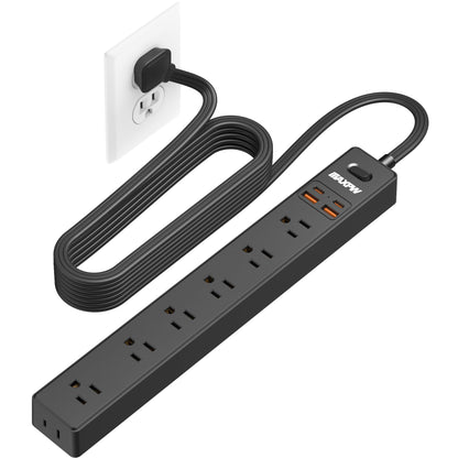 2 Pack Power Strip Surge Protector - 7 Outlets 4 USB Ports (2 USB C), 6 Ft Ultra Thin Flat Plug Extension Cord, 1875W/15A, 1700 Joules, Wall Mount for Home Office Dorm, White