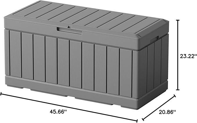 Greesum Outdoor Storage Box 82 Gallon Storage Bin with Lid for Patio Furniture, Garden Tools, Pool Supplies, Waterproof and UV Resistant, Lockable, Gray