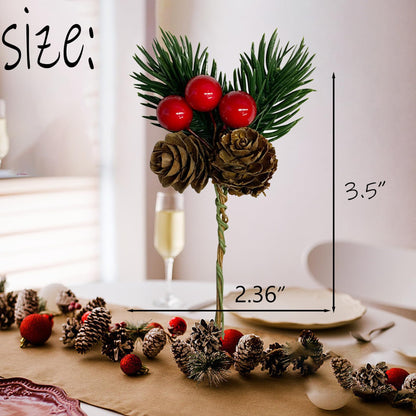 Acronde 30PCS Artificial Pine Picks Christmas Simulation Pine Needle Small Berries Pinecones for Flower Arrangements Wreaths Wedding Xmas Tree Decor (30, Red)