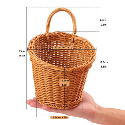 Geytetqi 5 Pack 6.7 x 6 inch Woven Hanging Fruit Basket, Wall Hanging Wicker Baskets, Wall Fruit Wicker Basket for Kitchen, Planter, Vegetable & Fruit, Boho Home Decor