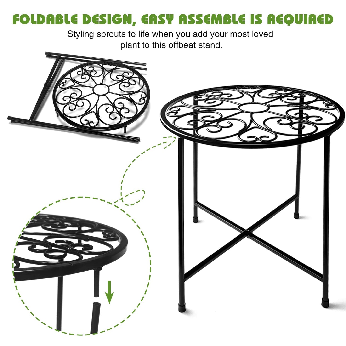 Plant Stand Indoor Outdoor, 15" Tall Flower Pot Stand, Round Metal Corner Plant Stand for Flower Pot, Rustproof Flower Plant Holder for Home, Garden, Patio, Plant Lovers, Housewarming (Set of 1)