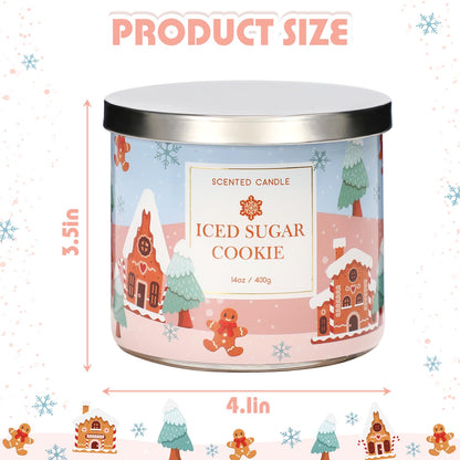 Christmas Scented Candles, Sugar Cookie & Vanilla Scented, Large 3 Wicks Candle, 14 oz, Christmas Candle Gift