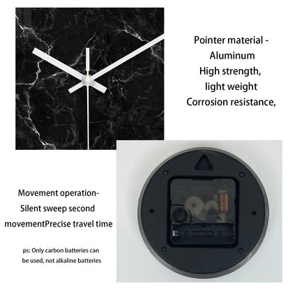 Black Minimalist Wall Clocks for Living Room Glass Marble Pattern Wall Clocks Battery Operated 12 Inch Abstract Wall Clock Non Ticking