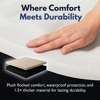 King Koil Full Size Plush Pillow Top Inflatable Air Mattress with Built-in Pump High-Speed Pump for Home, Camping, Guests, Luxury Double High Adjustable Blow Up Bed, Waterproof, 1-Year Warranty.