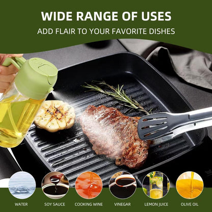 Oil Dispenser for Kitchen, 2 in 1 Olive Oil Sprayer, Olive Oil Dispenser Spray Bottle with Brush, Oil Sprayer for Cooking for Air Fryer, Barbecue, Salad 16oz/470ml (Black)