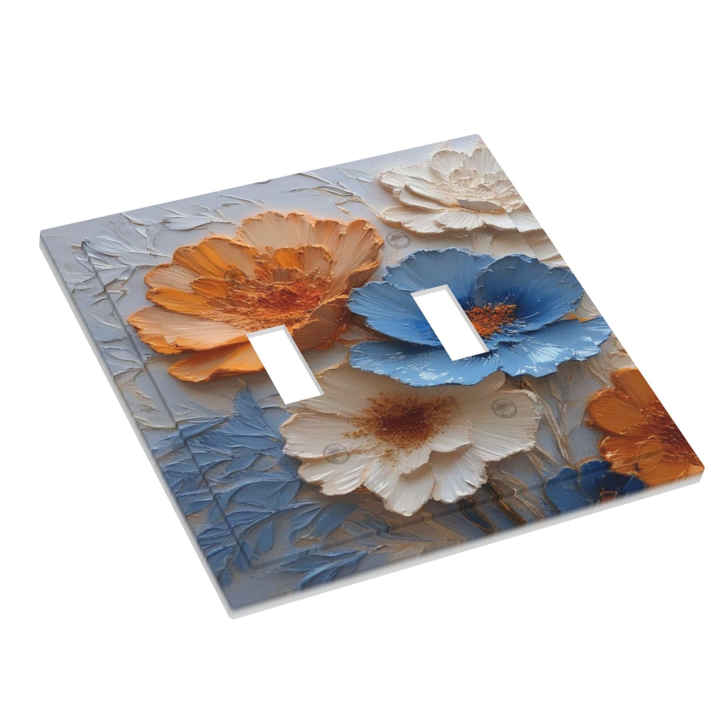 Decorative Art Light Switch Covers Textured Blooms in Blue 2 Gang Double Toggle Wall Plate Decorative Switchcover Electrical Switchplate for Home Decor
