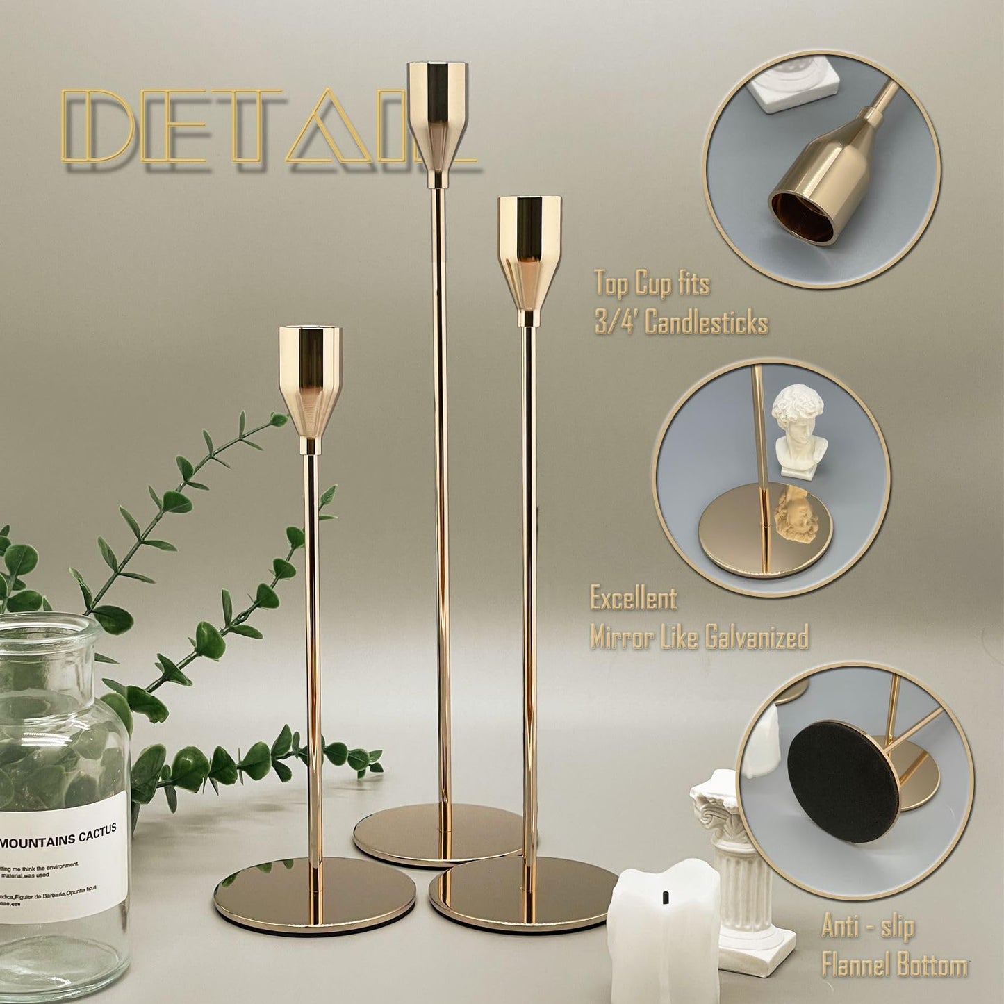 Looscentt 6Pcs French Gold Candlestick Holders Set Fit 3/4" Tall Taper Candle Home Decorative Table Centerpieces for Family Dinning, Party Decoration