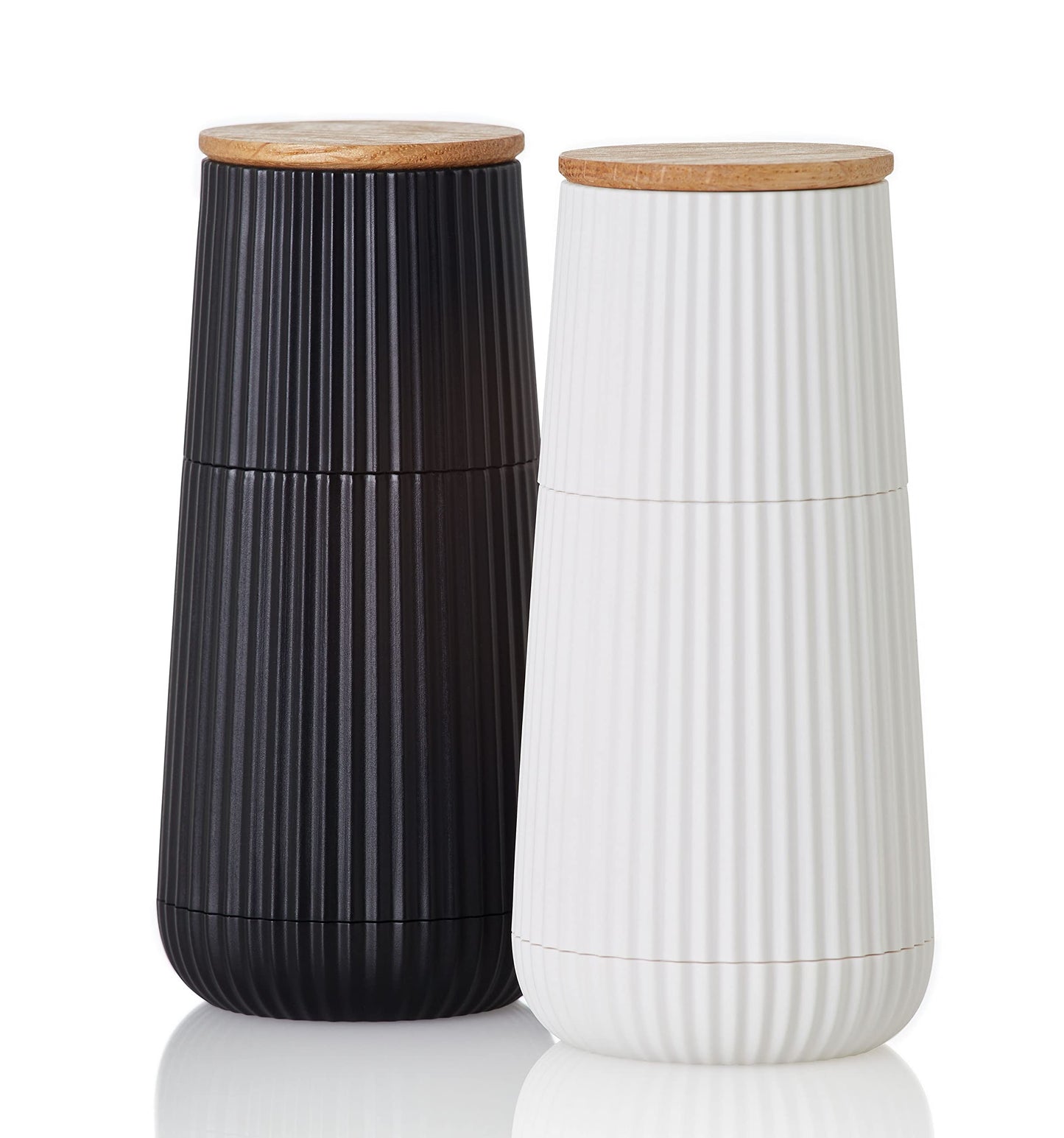 AdHoc Pepper and Salt Mill Set Scape, Black & White, CeraCut Ceramic Grinder, Plastic/Oak Wood, D: 5,8 cm, H: 12,3 cm