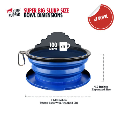 Tuff Pupper SuperBigSlurp Collapsible Dog Bowls, Extra Large Capacity, Portable, Food Safe, Odorless, Non-Toxic Silicone