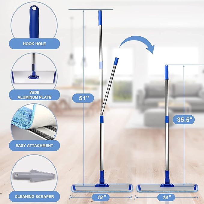 18" Professional Microfiber Mop Floor Cleaning mop, Flat Mop
