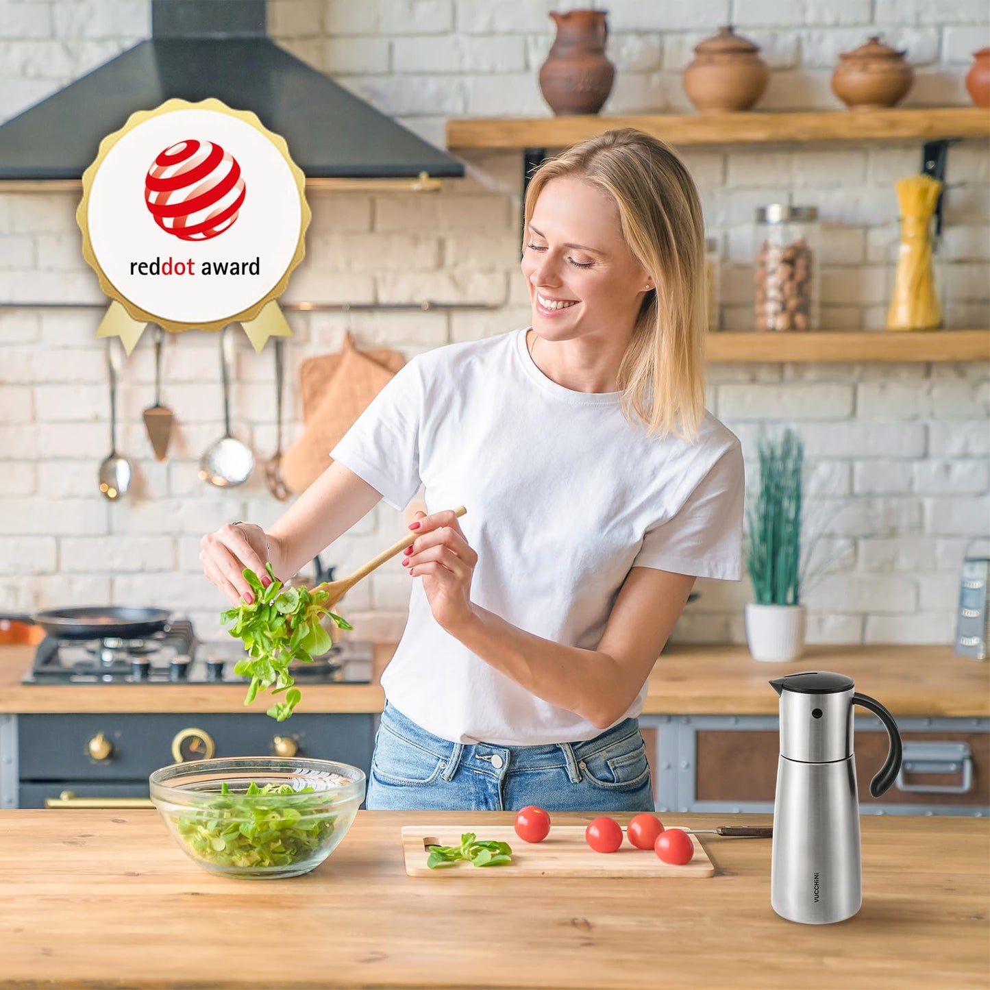 Vucchini Oil Dispenser Bottle Stainless Steel-Auto Flip Kitchen Oil and Vinegar Dispenser Set With Automatic Cap and Stopper - 12.8 oz Non-drip Spout Cruet Bottle