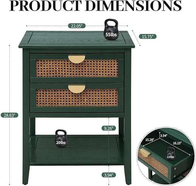 22" Green Accent Side Cabinet, Boho Storage Cabinet