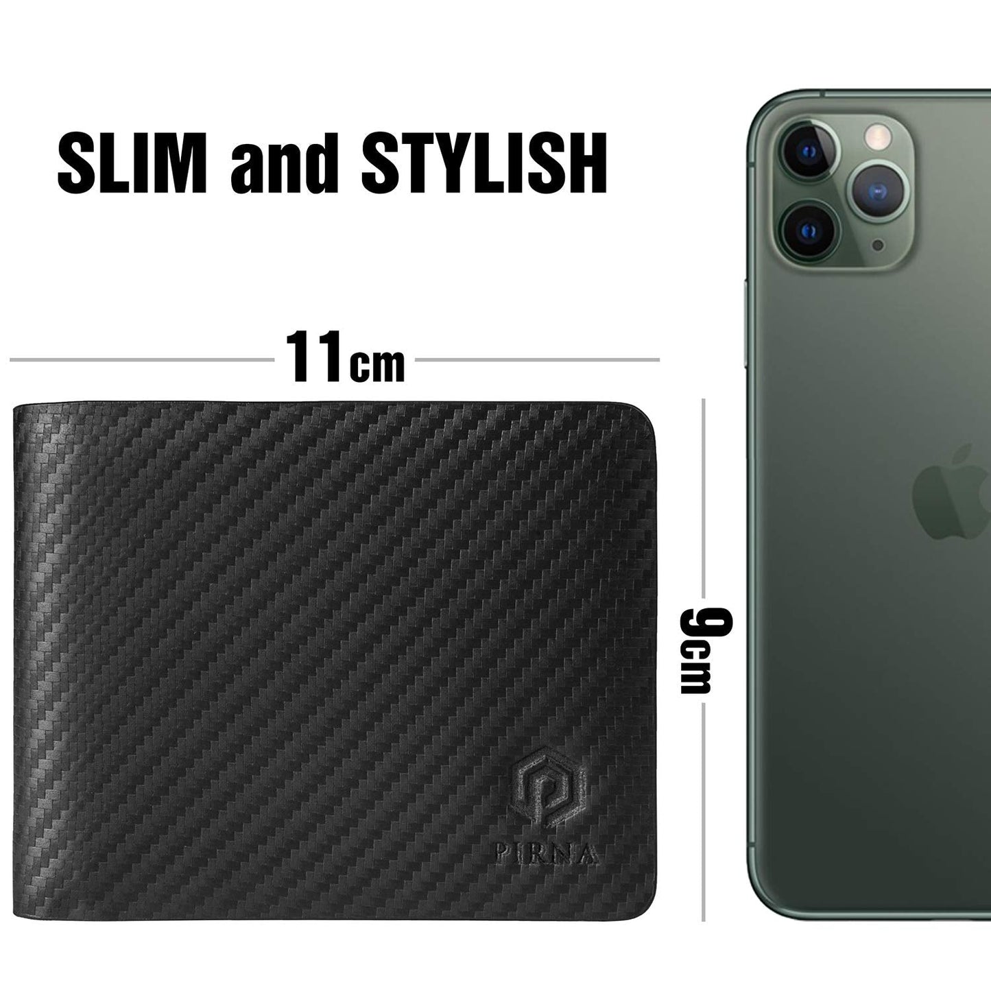PIRNA Wallets for Men UK, RFID Bi-Fold Carbon Credit Card Holder for Mens with Gift Box, Men's Wallets UK & Money Organisers